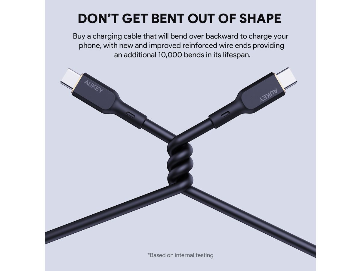 AUKEY Cable USB-C-to-C, Silicone CB-SCC102 1.8m, 100W,Black (0689323785278)