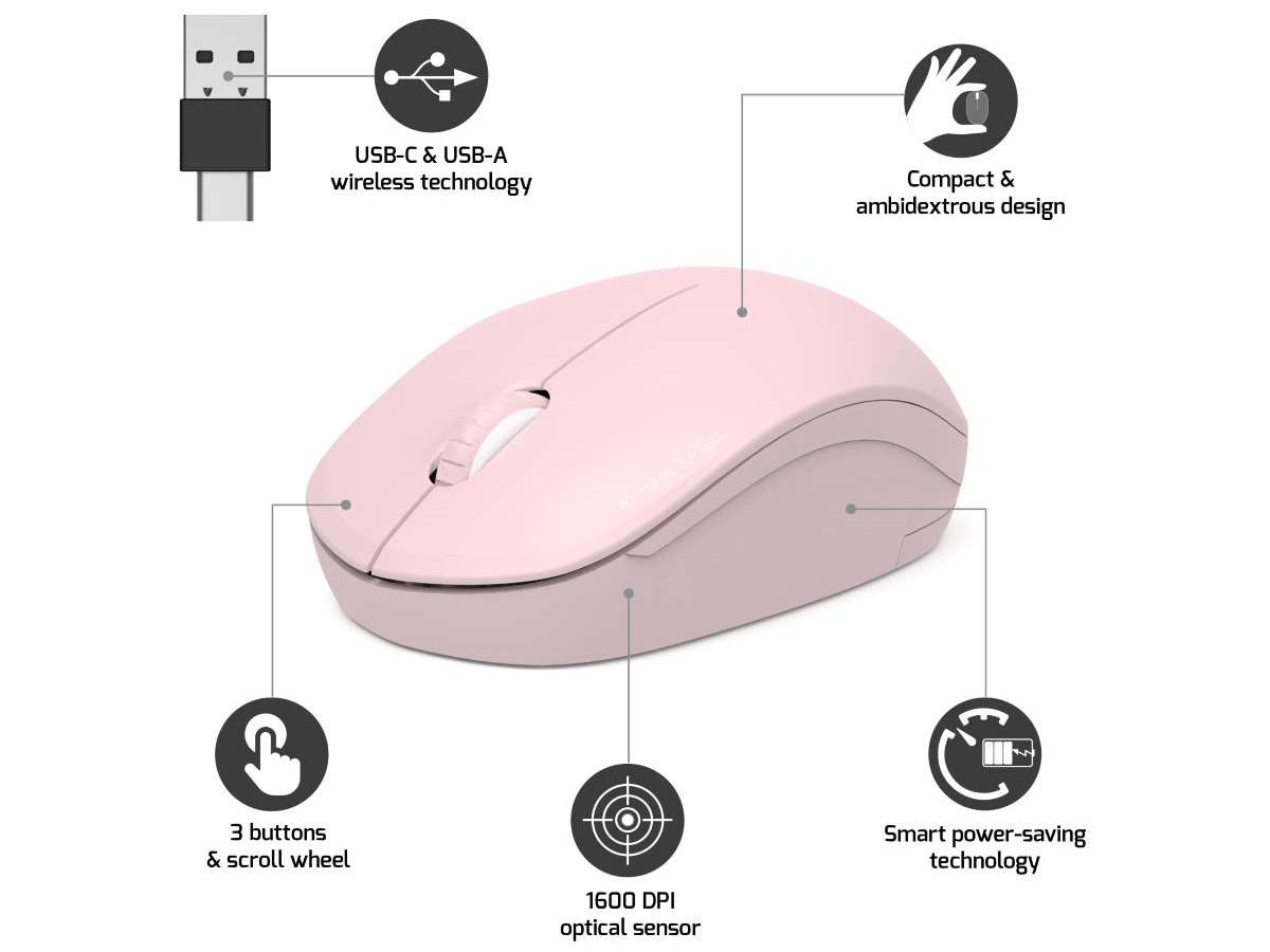 PORT Silent Mouse Wireless 900541 USB-C/USB-A, Blush (3567049005412)