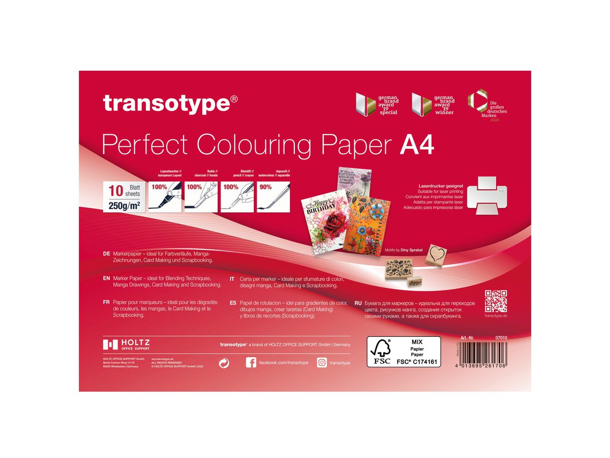 TRANSOTYPE Marker paper A4 07010 250g/m2 10 fogli (4013695261706)