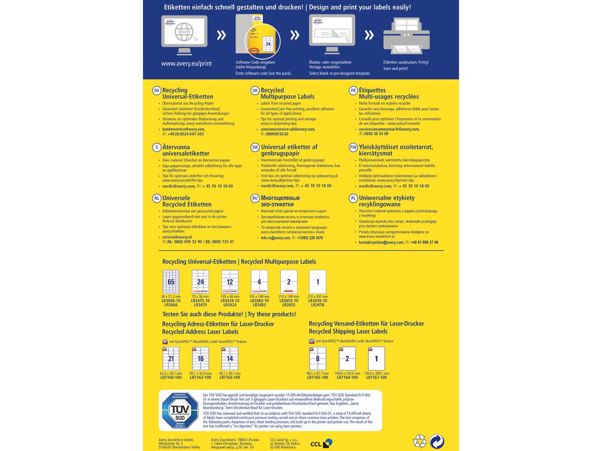AVERY ZWECKFORM Etichette 38x21,2mm LR3666 recycling 6500 pezzi (4004182035382)