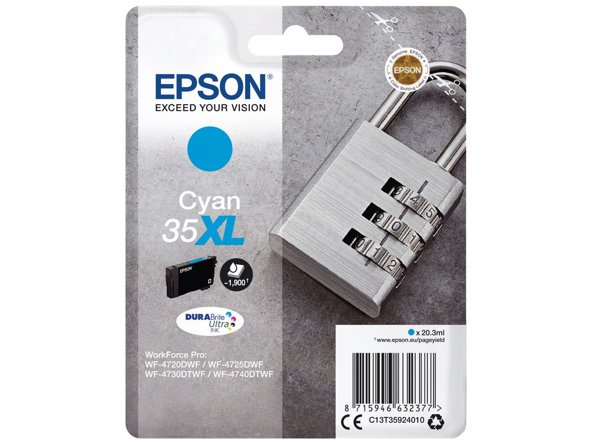 EPSON Cart. d'encre XL cyan T359240 WF-4720/4725DWF 1900 pages (8715946632377)