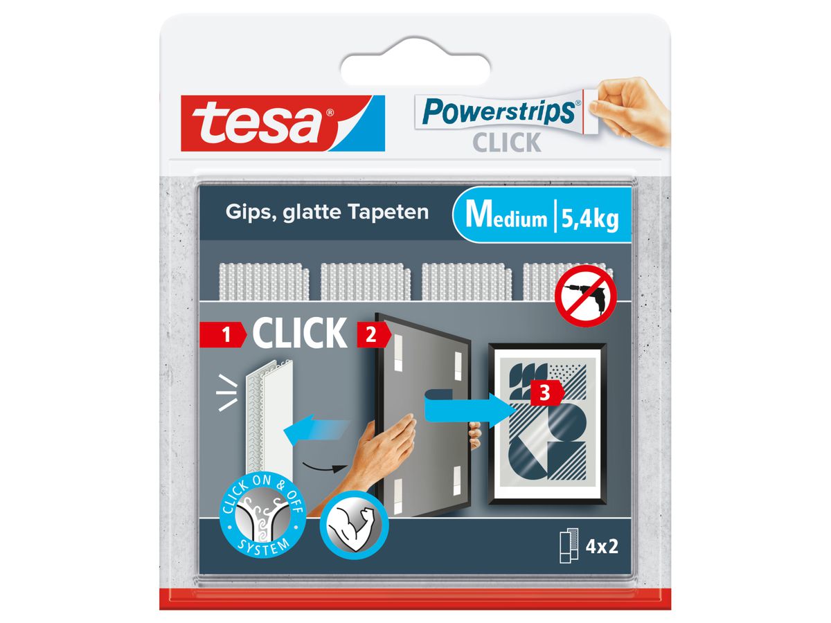 TESA Powerstrips 4x2 Streifen 77721-00000 Click Medium, Klettband (4063565401077)
