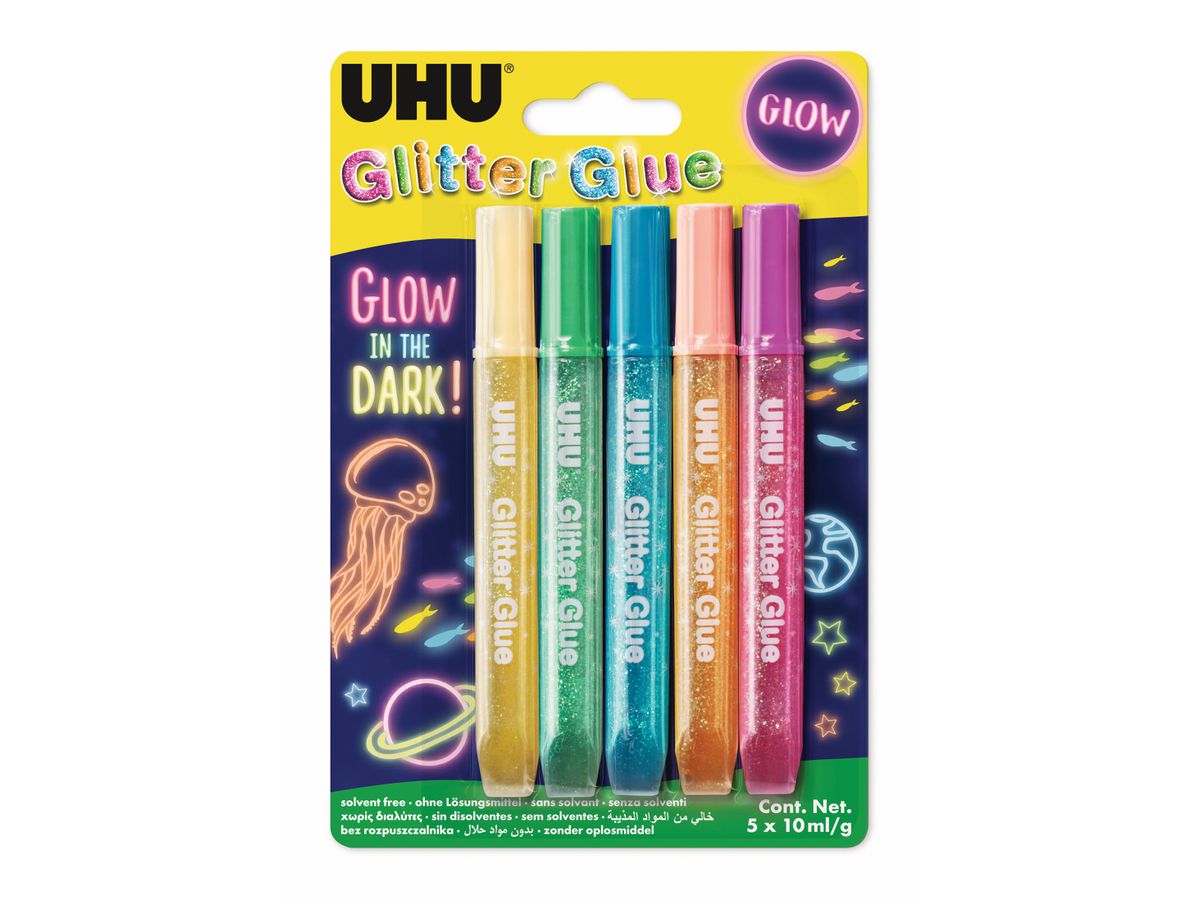 UHU Glitter Glue Glow 990362 5 colori (4026700482102)
