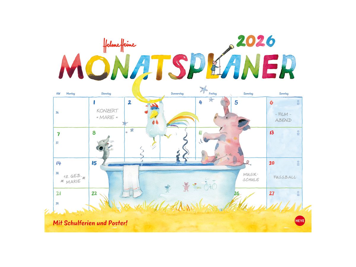 HEYE Monatsplaner Helme Heine 2026 20496+26 DE 44x34cm (9783756410040)