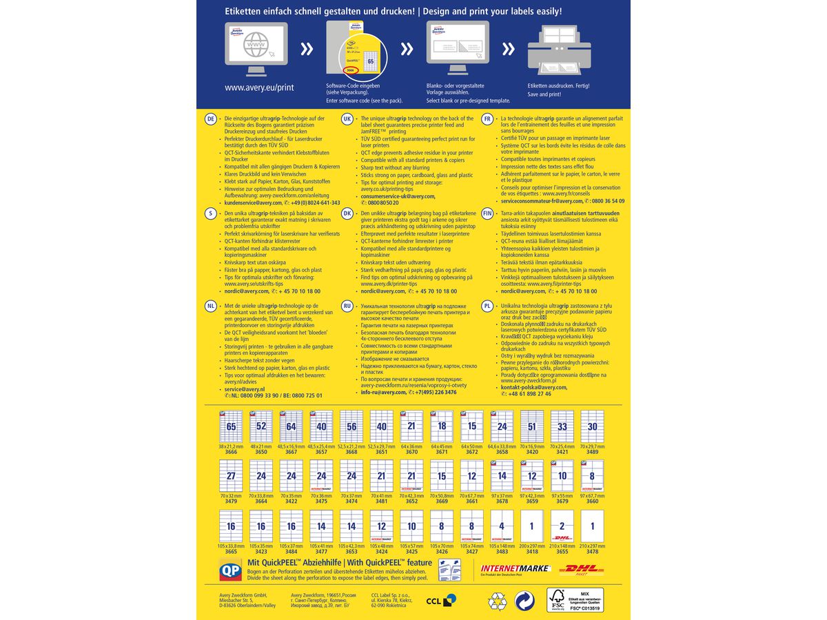 AVERY ZWECKFORM Universal-Etikett. 70x16,9mm 3420 weiss 5100 Stk./100 Blatt (4004182034200)