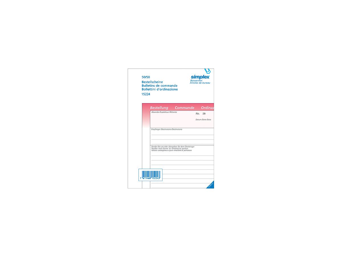 SIMPLEX Nota commissionee D/F/I A5 15224 rosa/bianco 50x2 fogli (7611468152243)