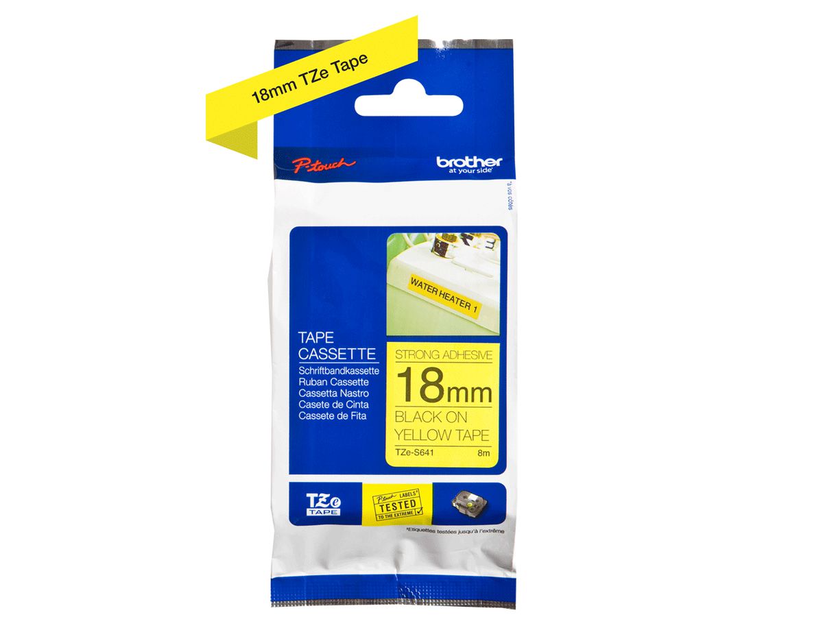 PTOUCH Ruban, strong/adh. noir/jaune TZe-S641 PT-300 18 mm (4977766692205)