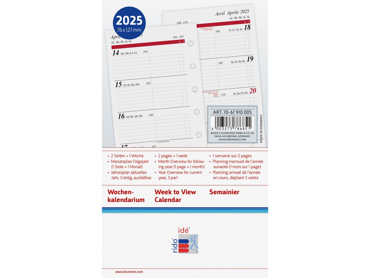 RIDOIDE Timing 3 calendario 2026 7067910006.26 1S/2P ML 7.6x12.7cm (4003273792098)