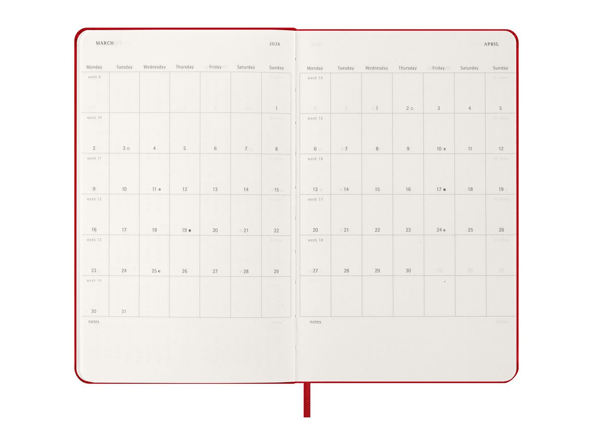 MOLESKINE Agenda Classic Large 2026 DHF212DC3Y26 1J/1P r. écarlate HC 13x21cm (8056999274559)