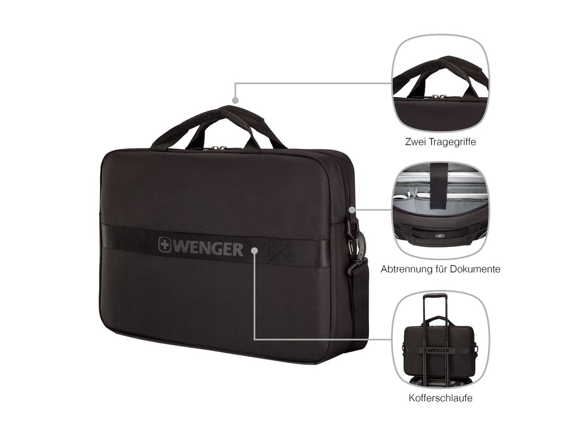 WENGER Laptop Briefcase 16inch 653299 XE Compact Brief Black (7611160272799)