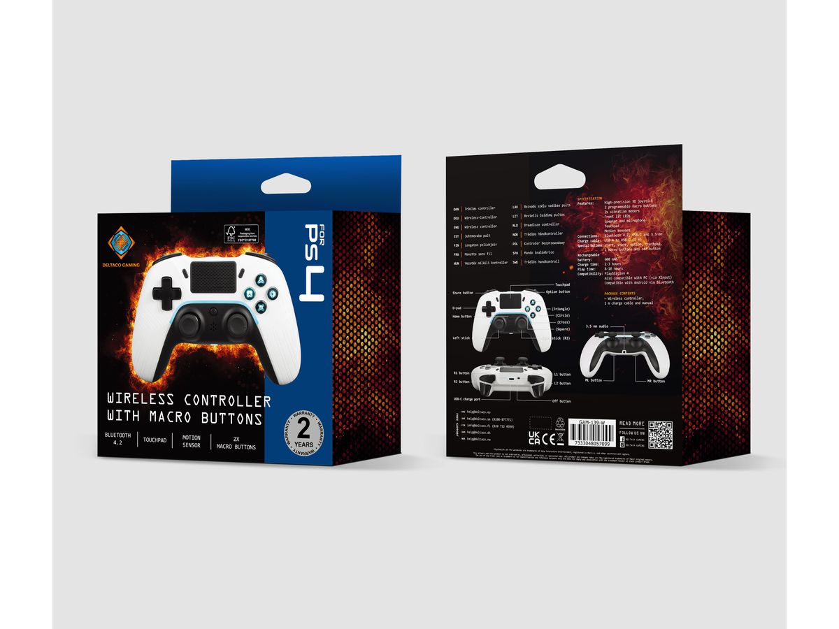 DELTACO Wireless Controller PS4 GAM-139-W White (7333048057099)