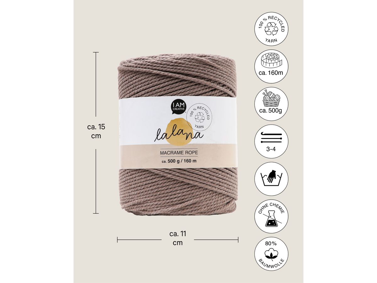 I AM CREATIVE Macrame Rope 6203.04 coffee 2mm, 500g (7640415812244)