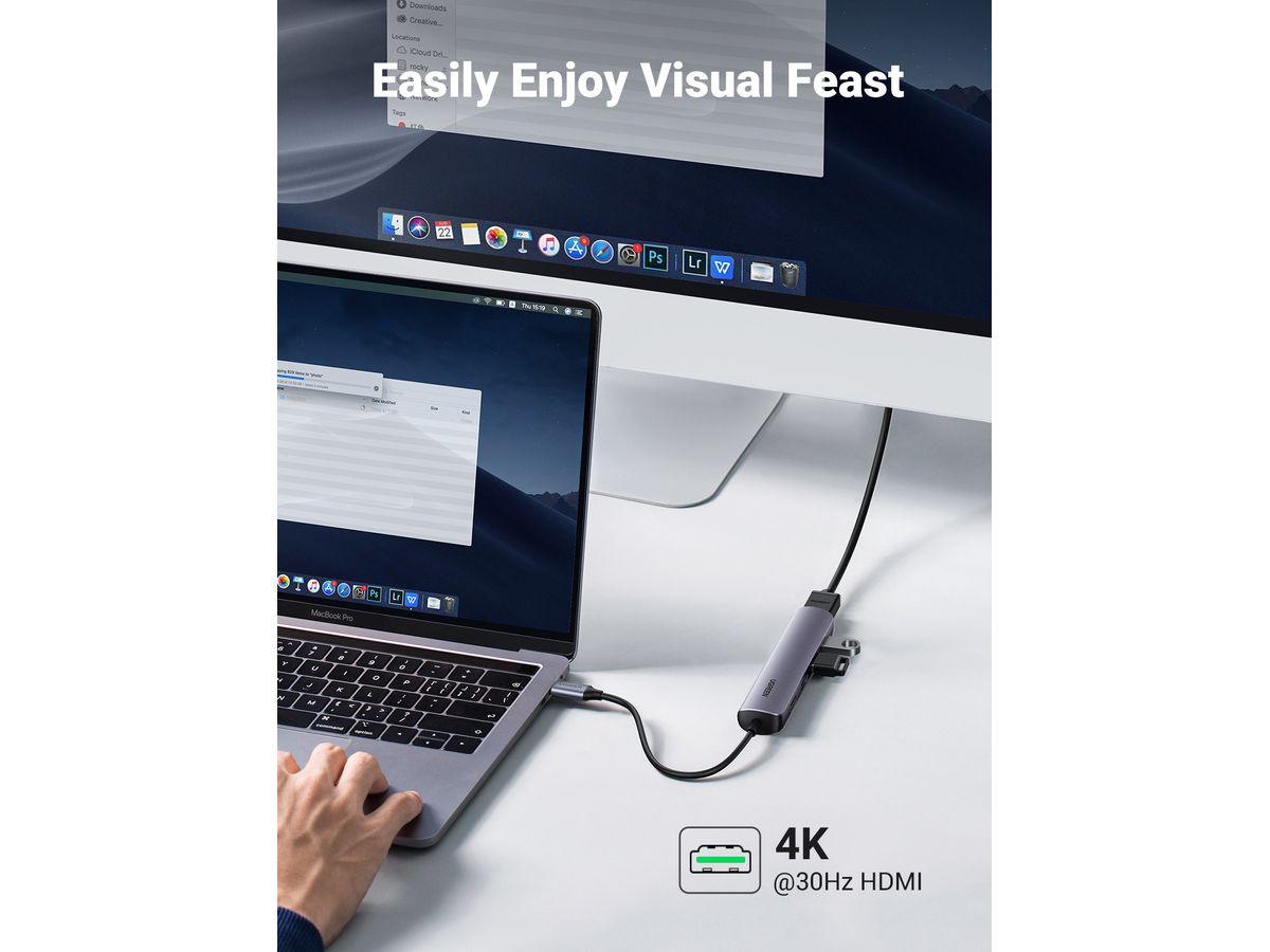UGREEN USB-C Hub 5in1, Silver 20197 HDMI,4xUSB-A (BB) (6957303821976)