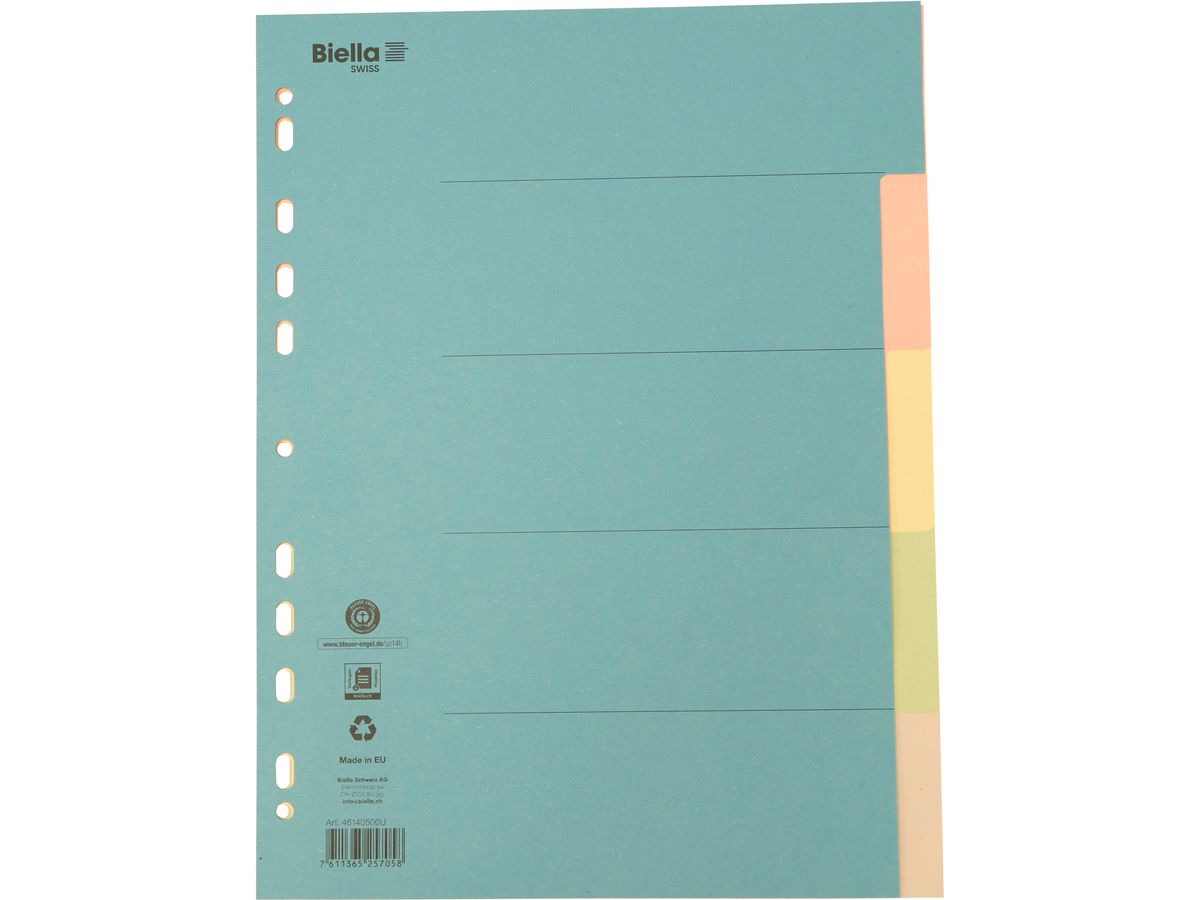 BIELLA Kartonregister A4 46140500U bunt 5-teilig (7611365257058)