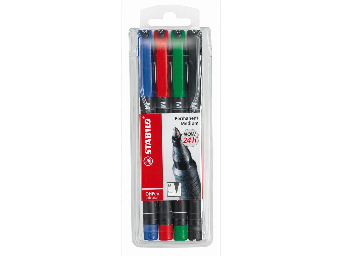 STABILO OHP Pen permanent M 843/4 4 pz., astuccio (4006381114868)