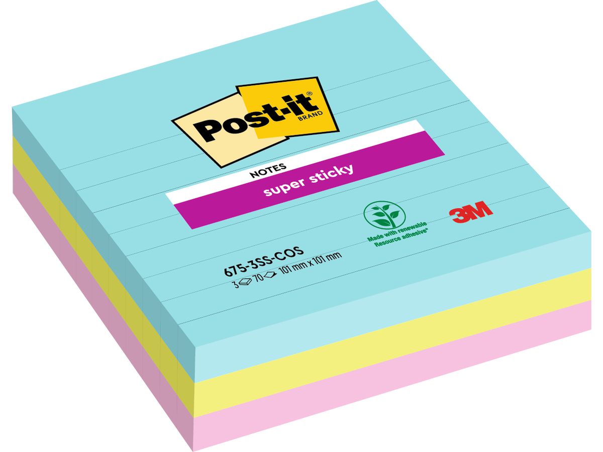 POST-IT Super Sticky XL 101x101mm 6753SSCOS Cosmic 3 couleurs 3x70 feuille (0076308871697)