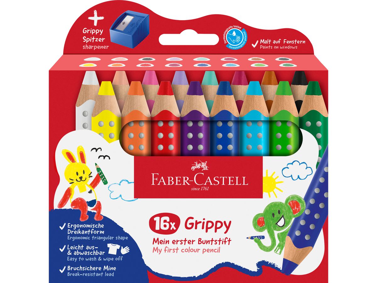 FABER-CASTELL Matita colorata Grippy 110645 incl. Temperino 16 pezzi (4005401106456)