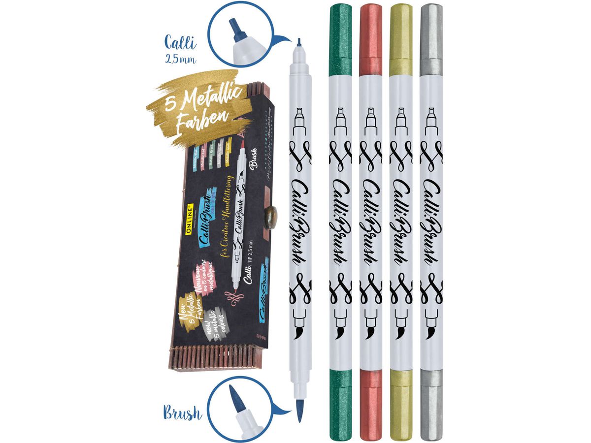 ONLINE Callibrush Pen Double Tip 19089 metallic ass. 2.5mm (4014421190895)
