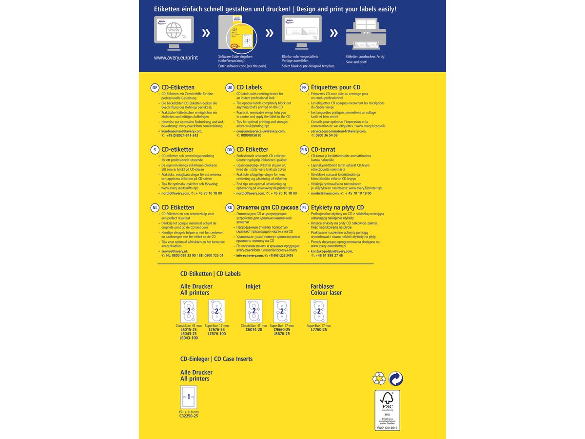 AVERY ZWECKFORM Etichette CD 117mm L6015-25 Universale, bianco 25f./2pz. (4004182060155)