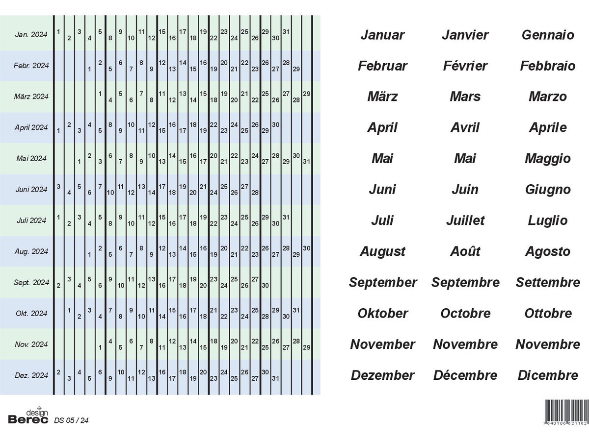 BEREC Datumsstreifenset 2025 DS05/25 selbstklebend 5-Tage-Woche (7640106621179)
