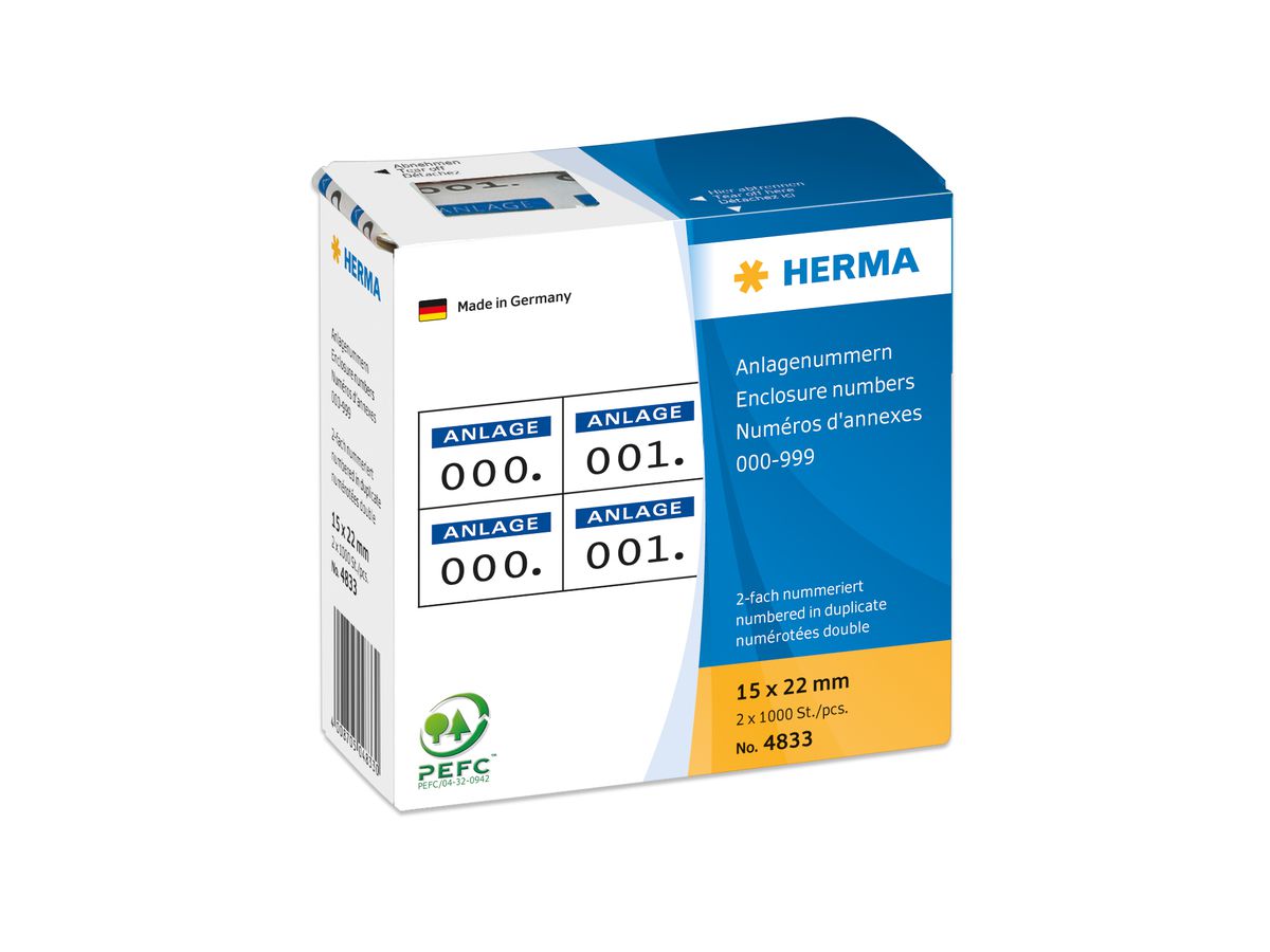 HERMA Anlage-Nummern 22x15mm 4833 blau/schwarz, 0-999 (4008705048330)