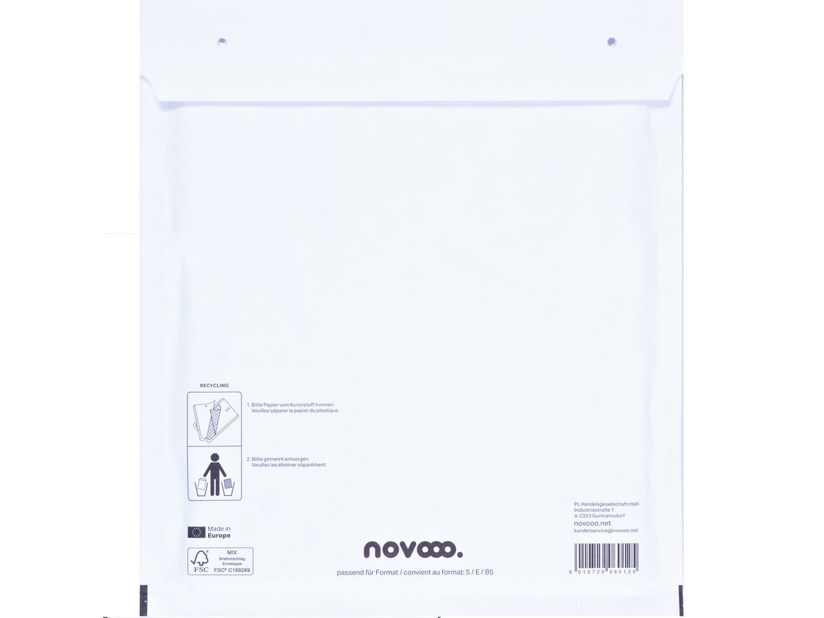 NOVOOO Enveloppe molleton Gr.5 E-1712140 blanc, 240x270mm 100 pièces (9010729060125)