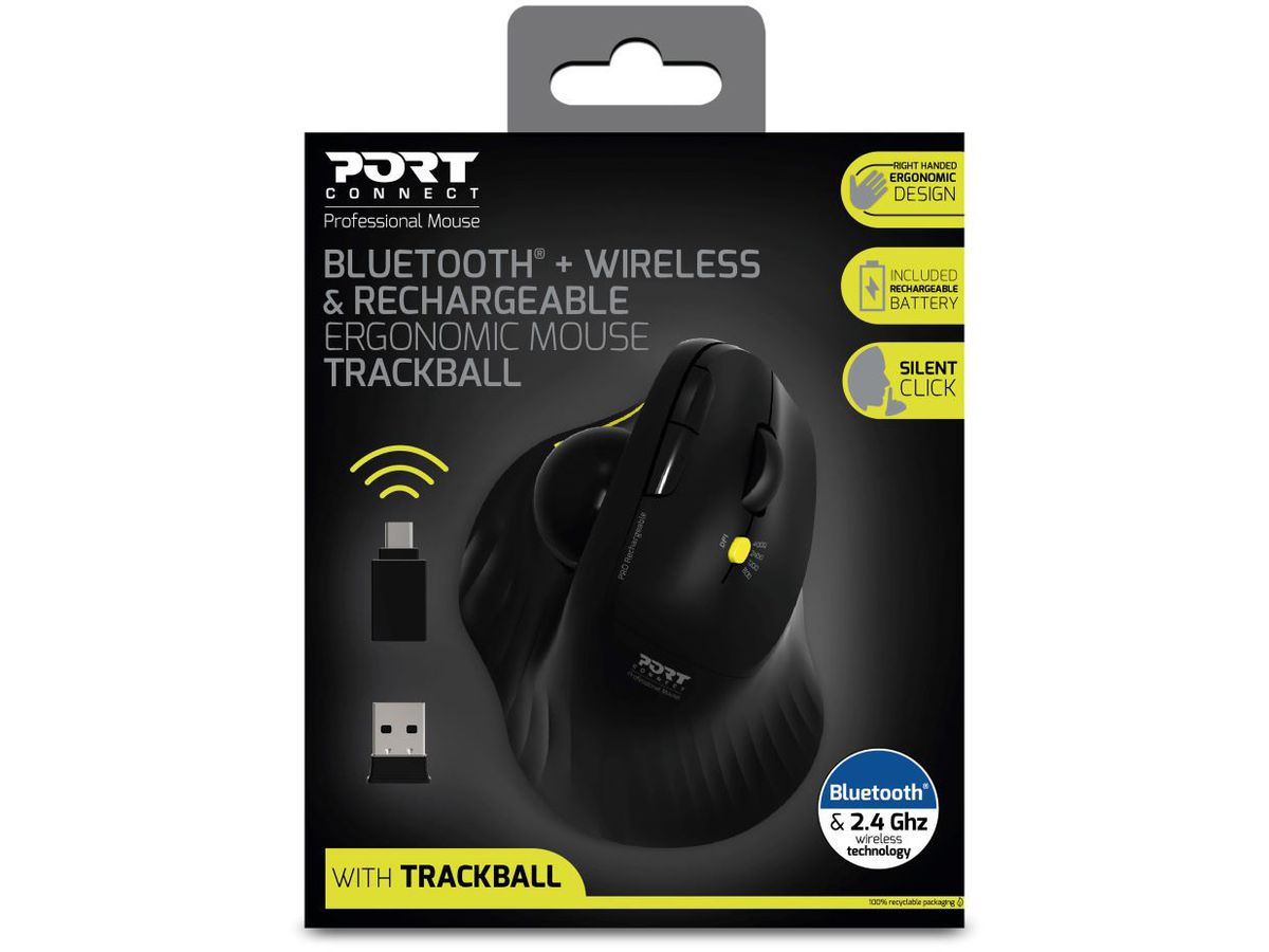 PORT Trackball Mouse Ergonomic 900719 Bluetooth & Wireless (3567049007195)