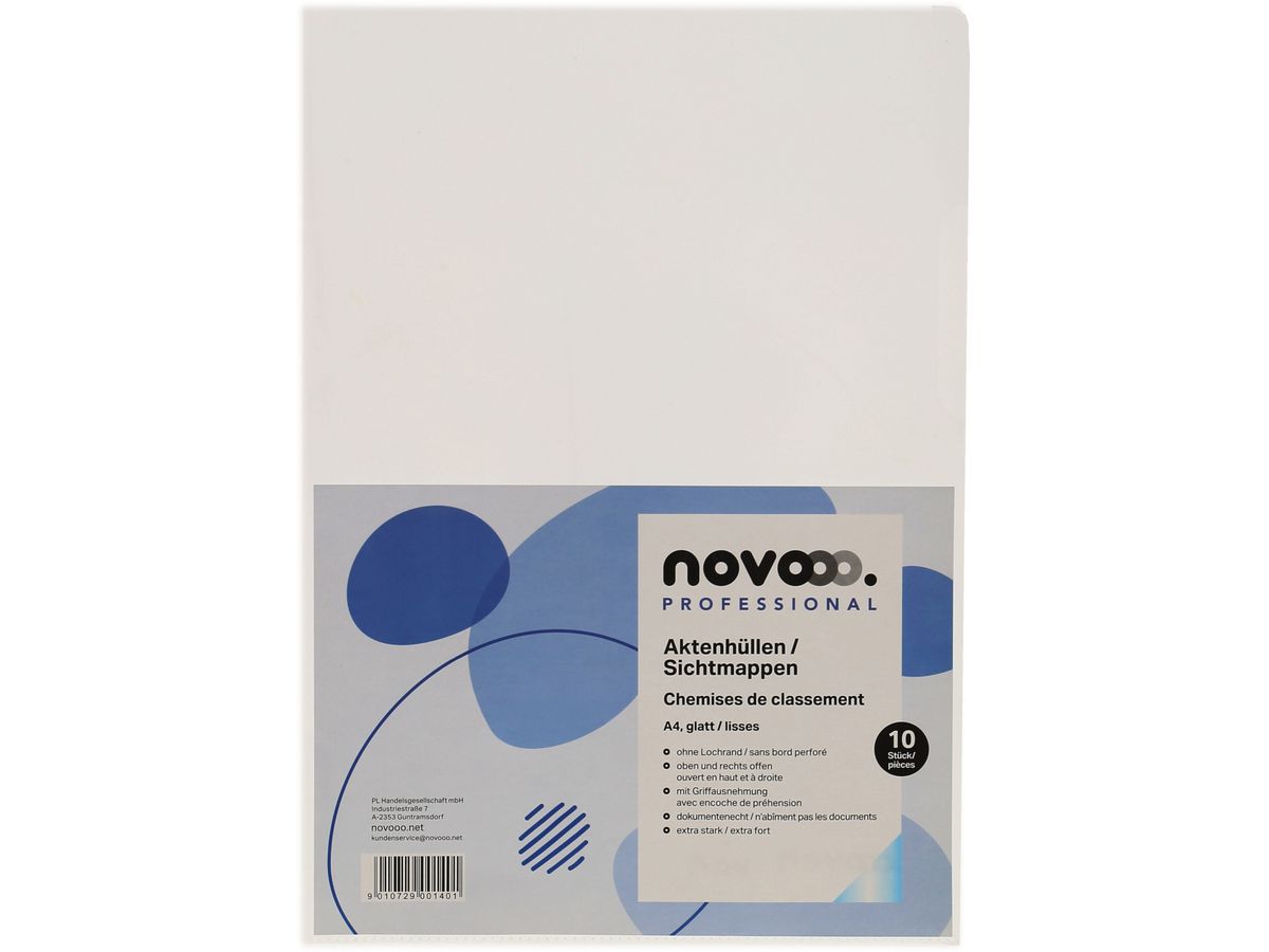 NOVOOO Pro chemises 140my A4 400197665 transparent lisse 10 pièces (9010729001401)