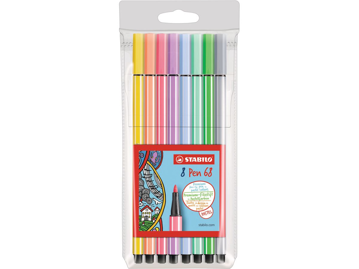 STABILO Fasermaler Pen 68 1mm 68/801 Etui, 8 Pastell (4006381507882)