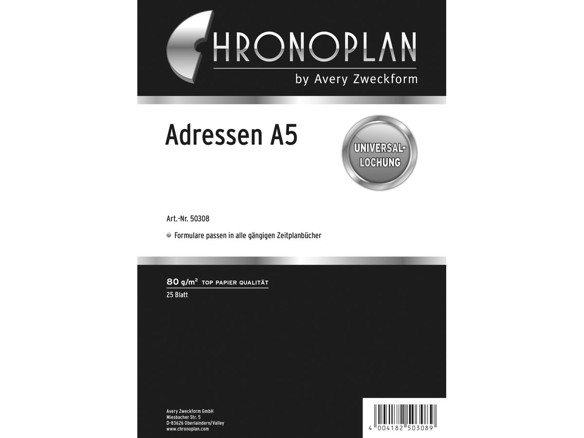 CHRONOPLAN adresses 50308Z.26 25 feuilles A5 (4004182503089)