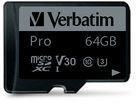 VERBATIM Micro SDXC Pro U3 64GB 47042 Read 90MB/sec. Write 45MB/sec (0023942470427)