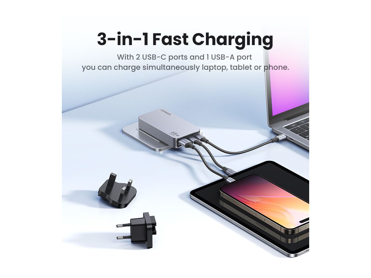 UGREEN USB Travelcharger Nexode Pro 25356 65W, 3-Port,PD,GaN (6941876223565)