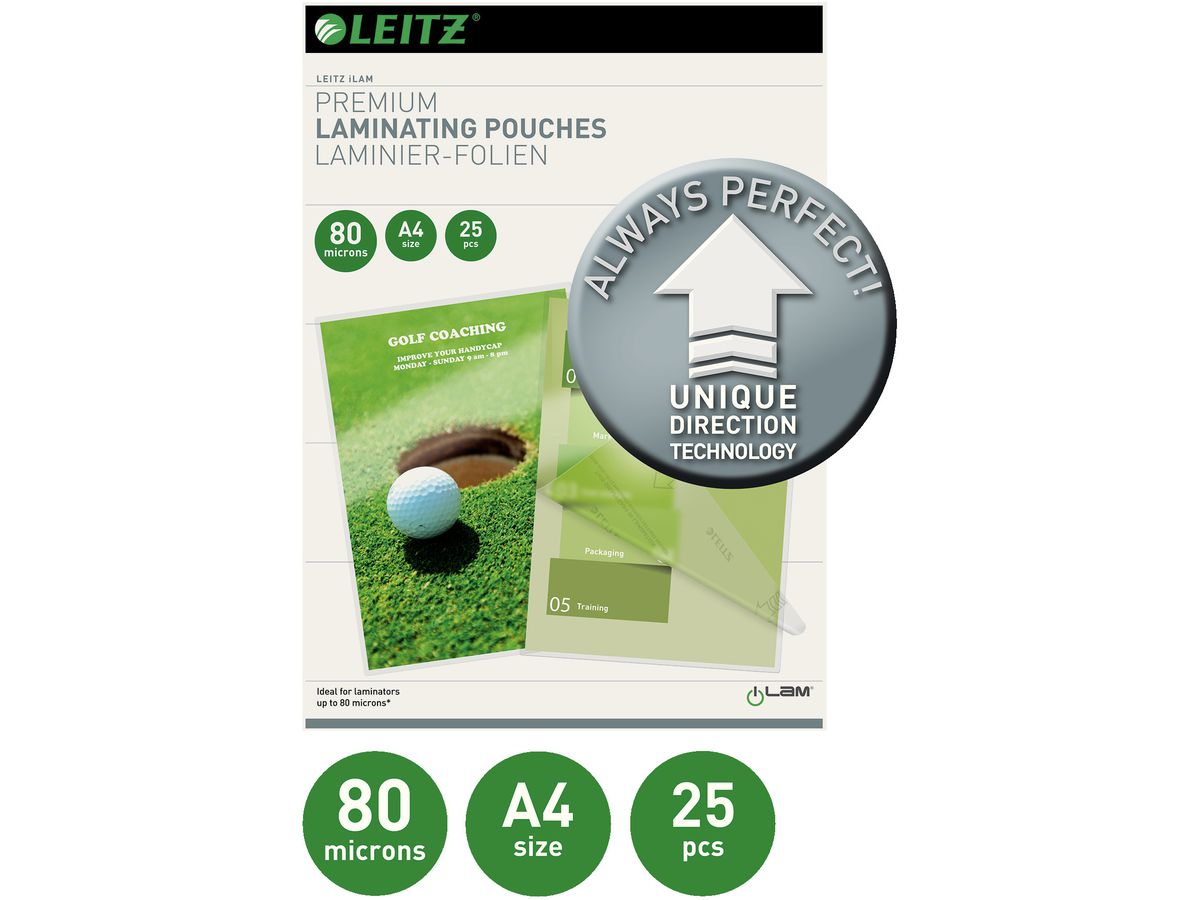 LEITZ Pelicole per laminazione A4 74790000 lucido, 80my 25 pezzi (4002432397631)