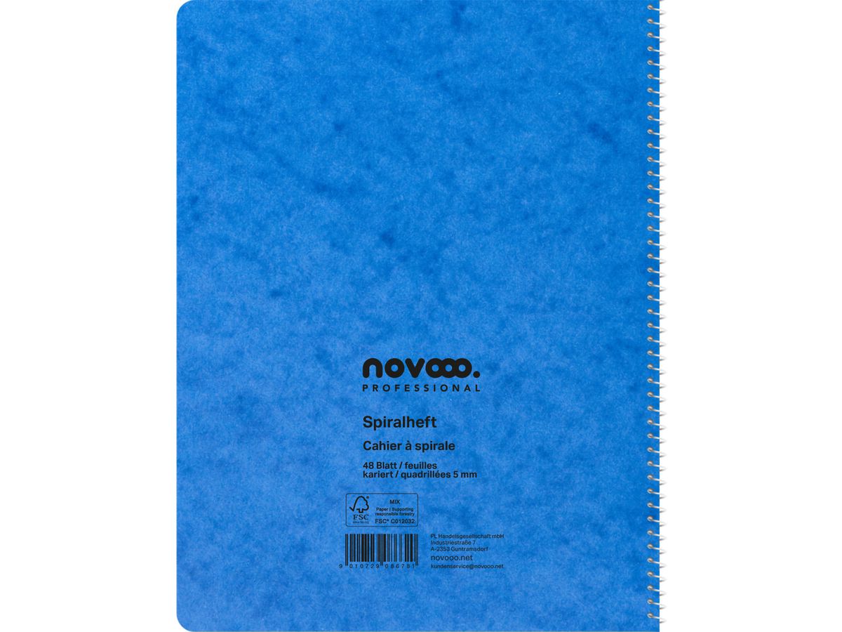 NOVOOO Carnet spirale ass. 17.5×22cm 729781 quadrillé, 5mm, 70g 48 flls. (9010729086781)