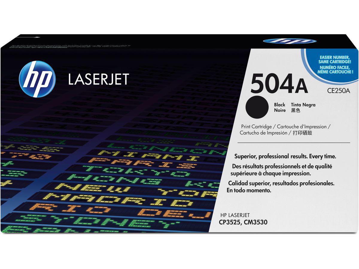 HP Cartouche toner 504A noir CE250A Color LaserJet CP3525 5000 p. (0883585595686)