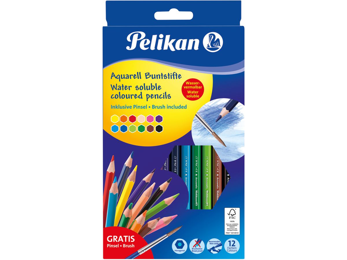 PELIKAN Acquerello con spazzola 700672 12 colori (4012700700674)