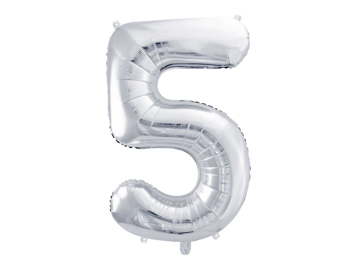 PARTYDECO Ballon en plastique no. 5 86cm FB1M-5-018 argent (5902230736054)