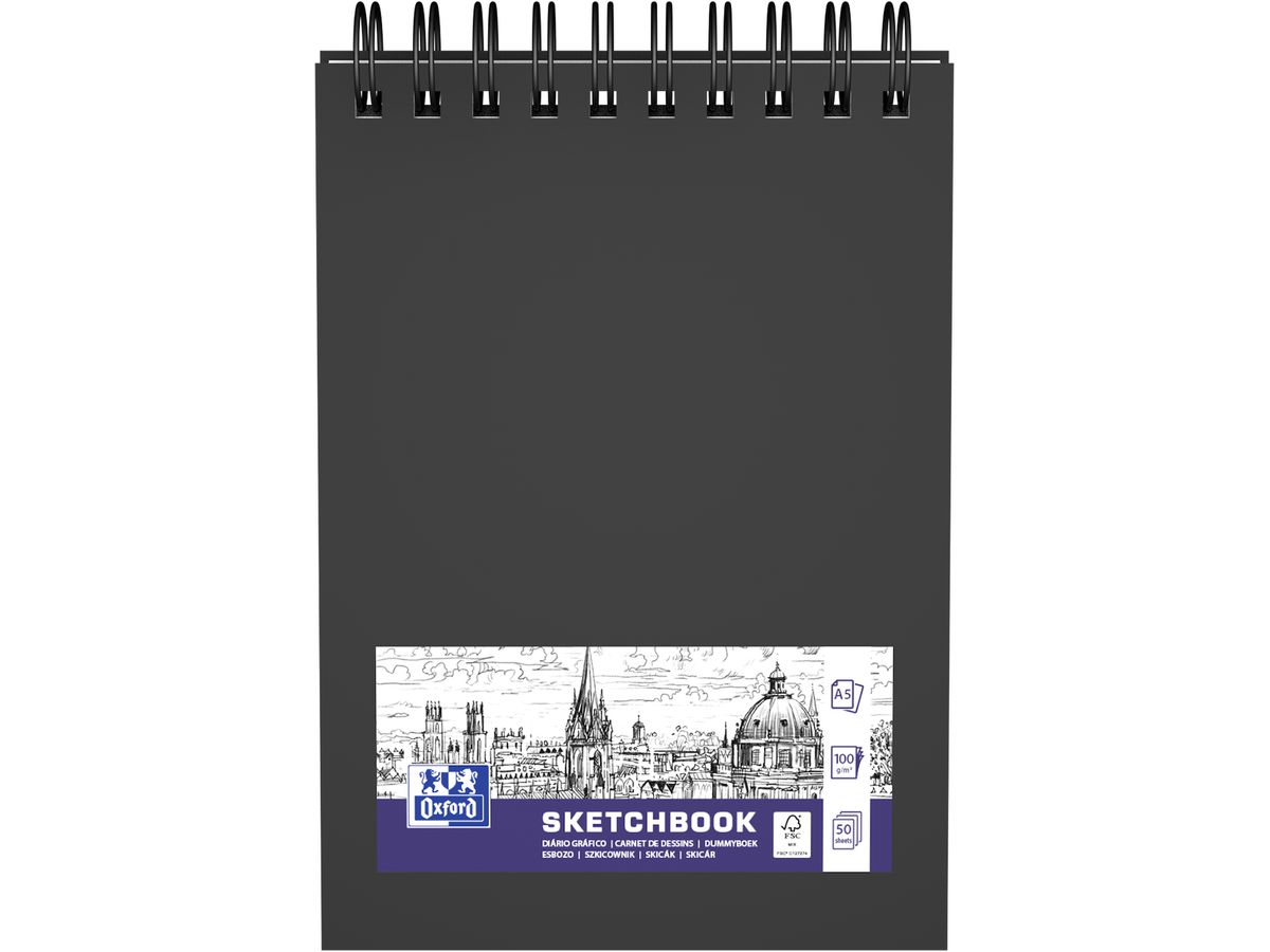 OXFORD Skizzenbuch A5 400152644 schwarz, blanco, 100g 50 Blatt (5904017391029)