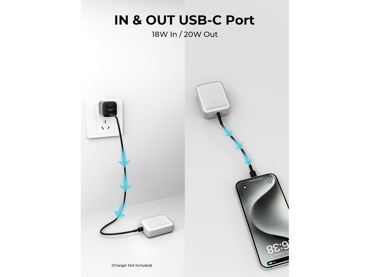 AUKEY Spark Mini 10000, 20W, PD,QC PB-Y55 WH Powerbank,White,USB-C,USB-A (0689323789276)