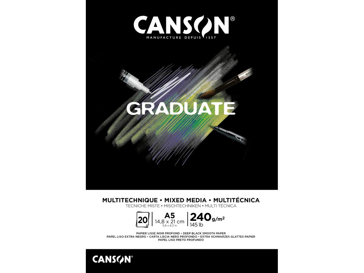 CANSON Graduate Mixed Media A5 31250P019 20 fogl., nero, 240g (3148950060402)