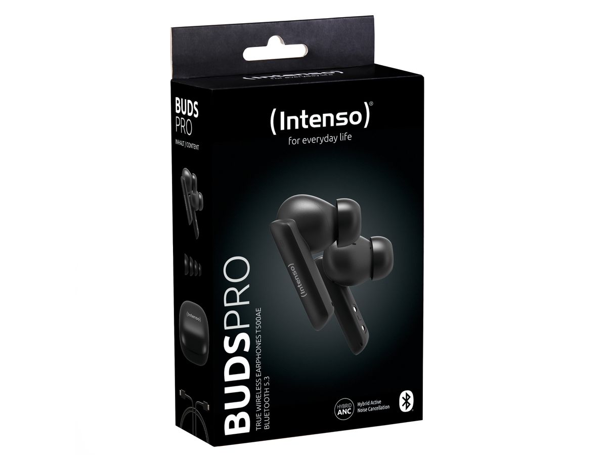 INTENSO Buds Pro Wirel. Earphones 3720500 T500AE, Hybrid ANC, Black (4034303034567)