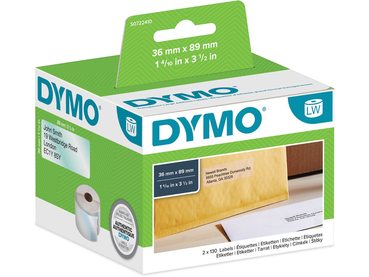DYMO Etiquett.d'adresse PP 89x36mm S0722410 transp., permanente 260 pcs. (5411313990134)