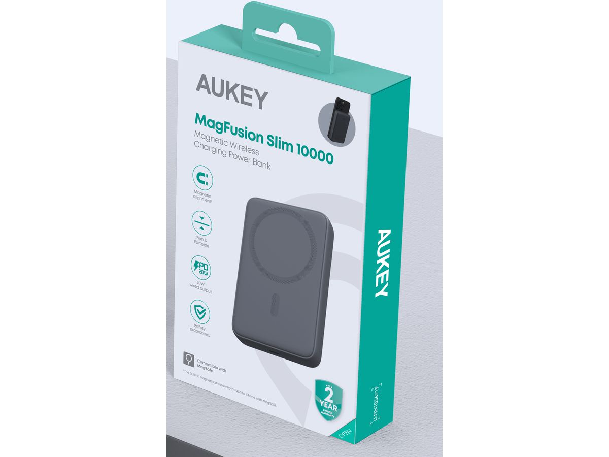 AUKEY MagFusion 10000mAh PB-MS04 GR Powerbank Wireless Grey (0689323789139)