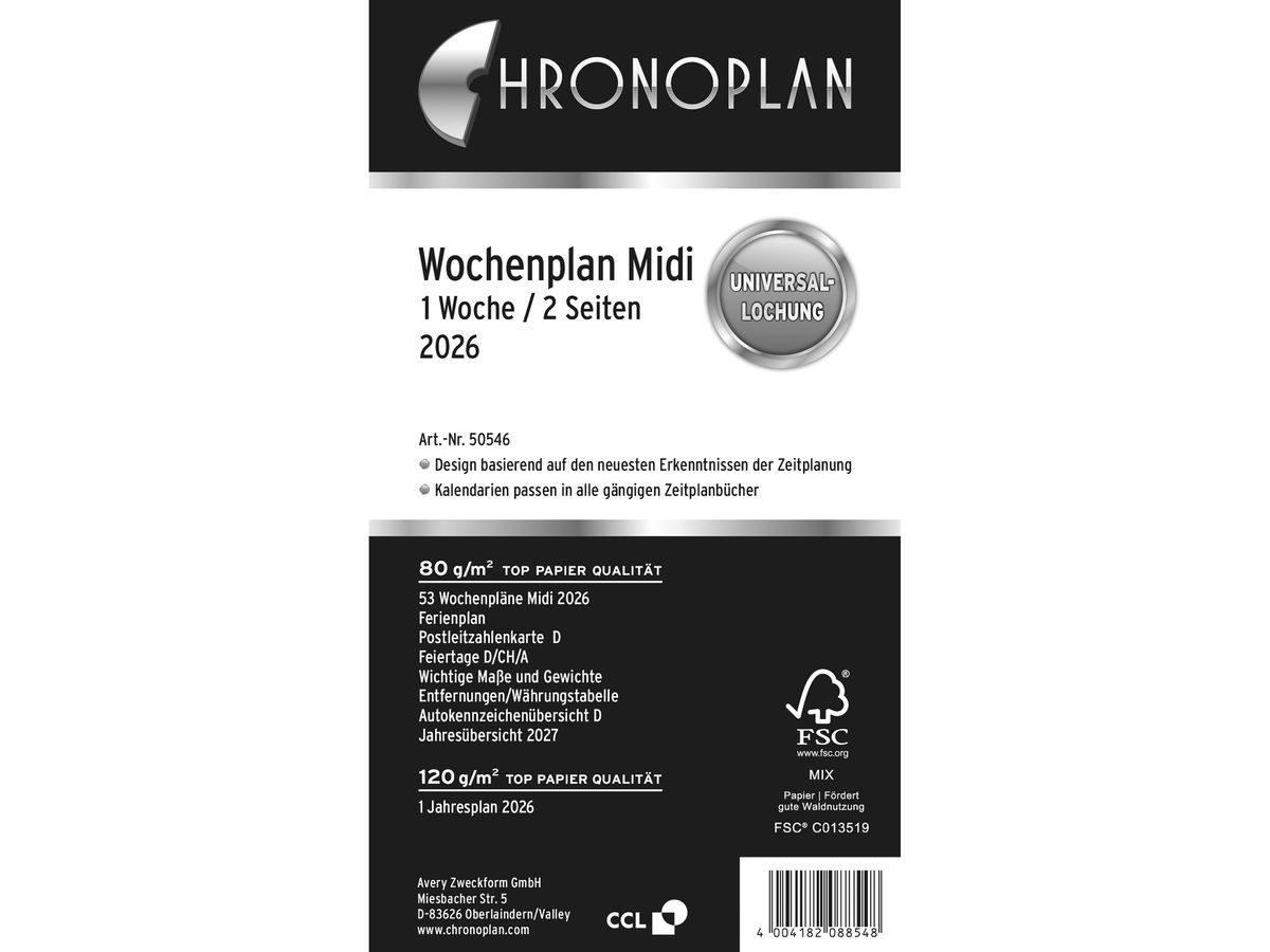 CHRONOPLAN Plan semainier recharge 2026 50546Z.26 1S/2P Midi (4004182088548)
