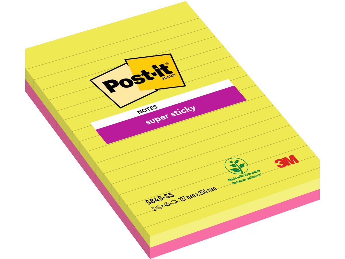POST-IT Blocco Super Sticky 125x200mm 5845-SSEU verde/pink, 2x45 fogli, rigato (0051141906126)