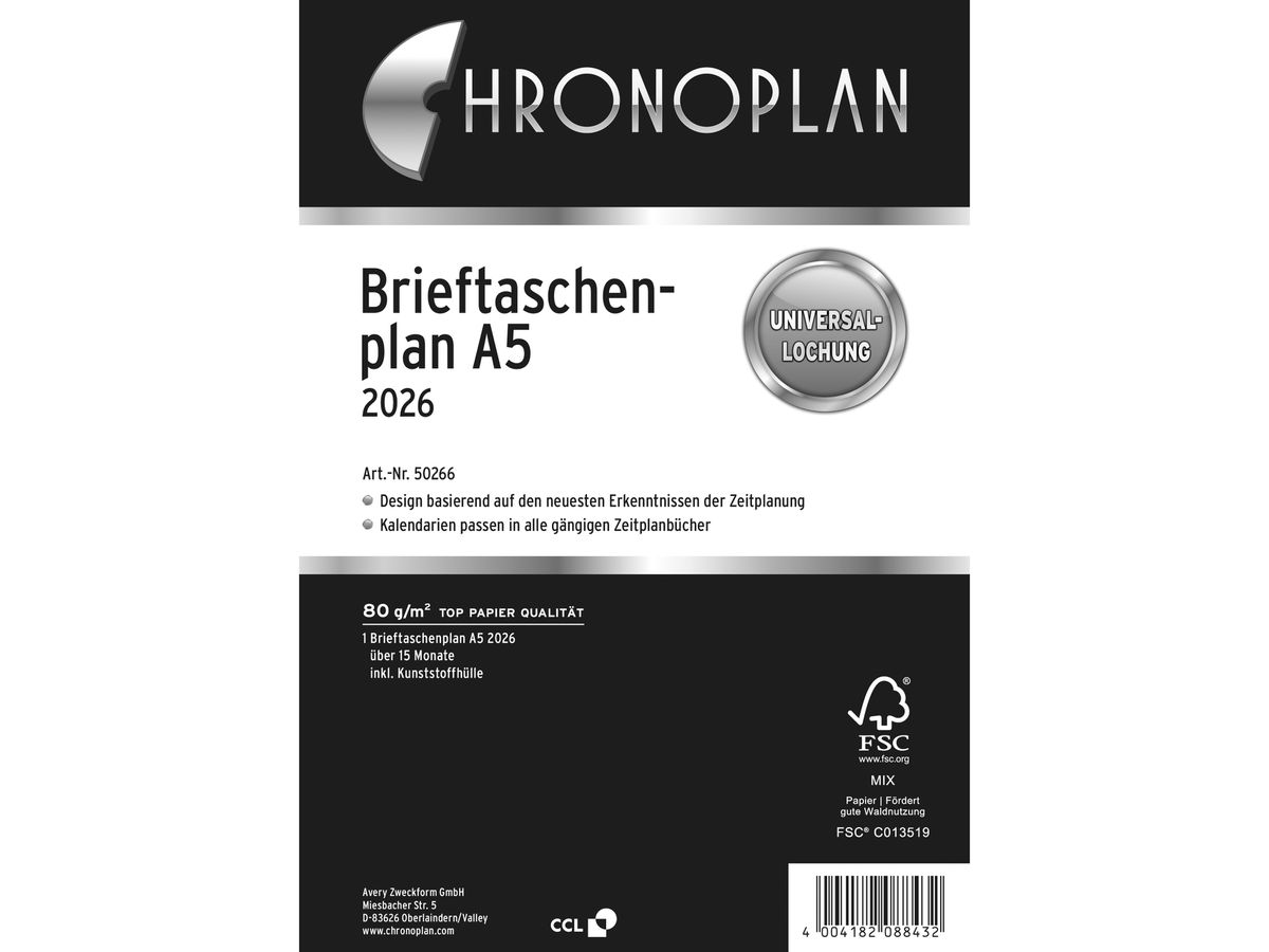 CHRONOPLAN Agenda porte-monnaie 2026 50266Z.26 15 mois A5 (4004182088432)
