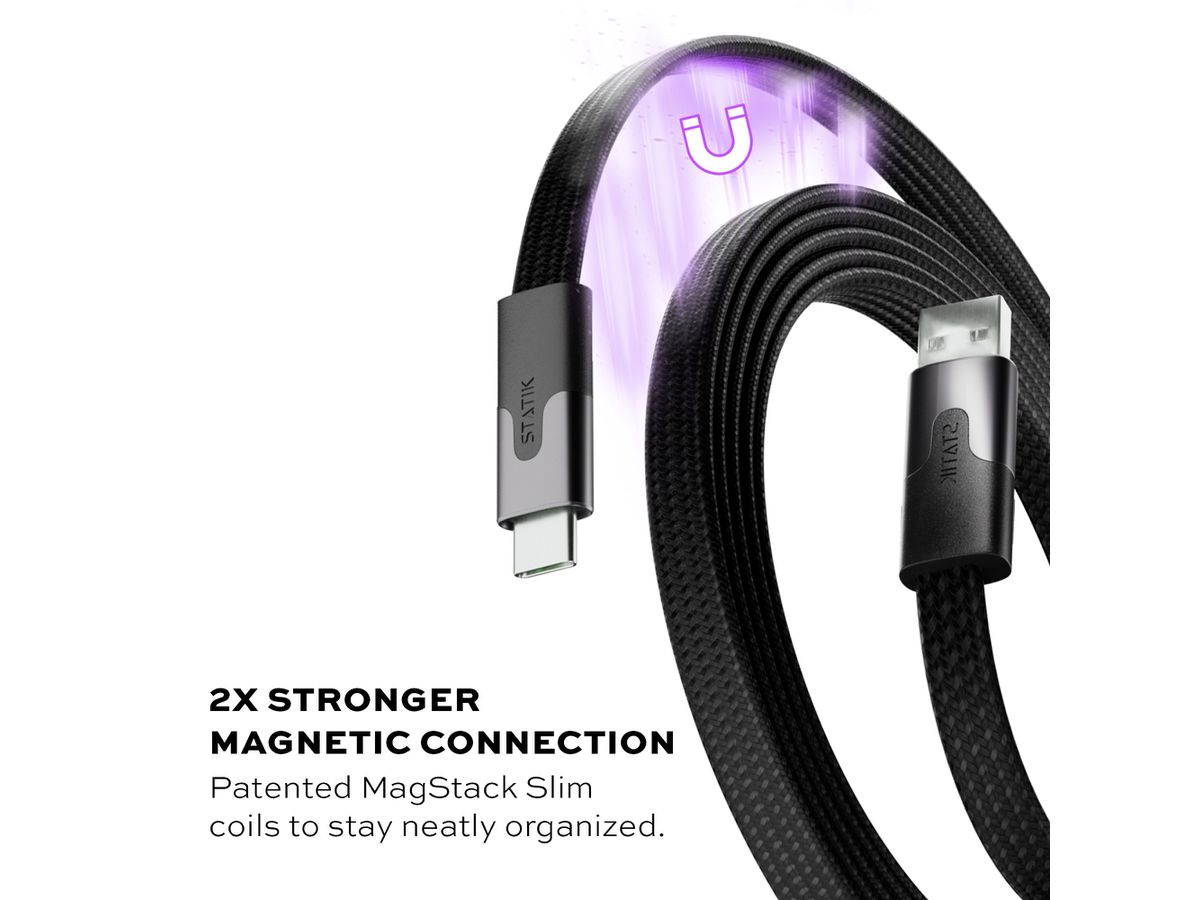 STATIK MagStack Slim Cable PUP-0494-3FT-AC-BLK USB-A to C, 1M, 27W Black (0810024057818)