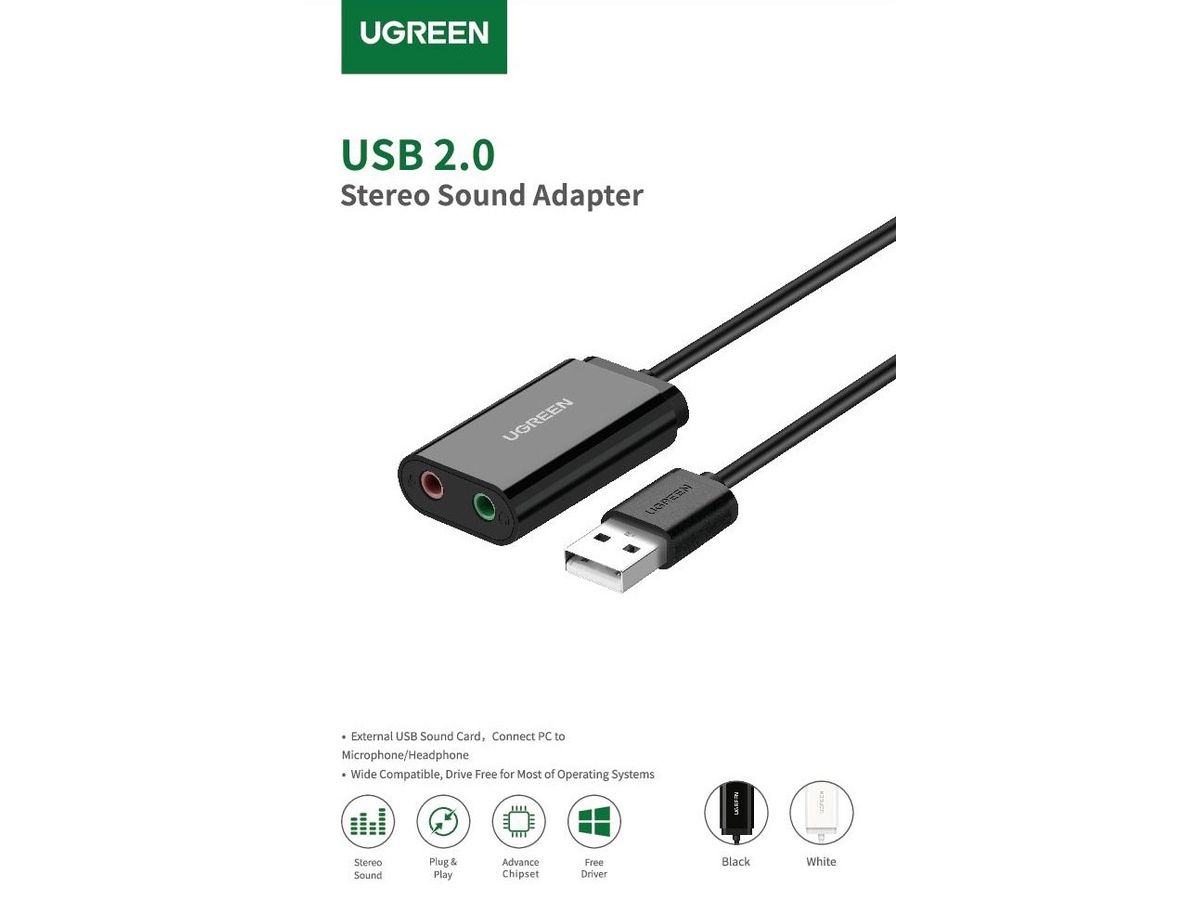 UGREEN External Sound Adapter 30724 USB 2.0,Black (6957303837243)