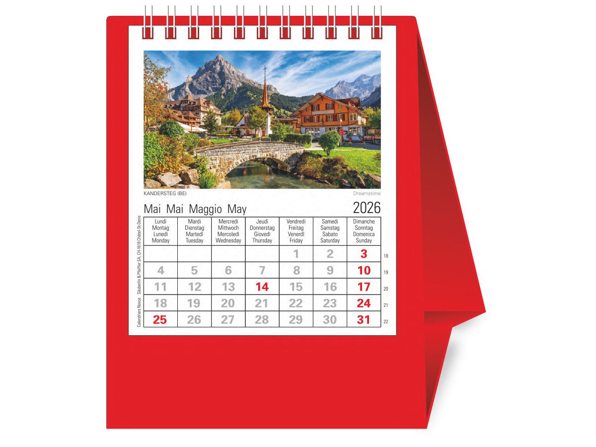NOVOS Tischkalender Helvetia 2026 501012 1M/1S rot ML 11.5x14cm (9771663501012)