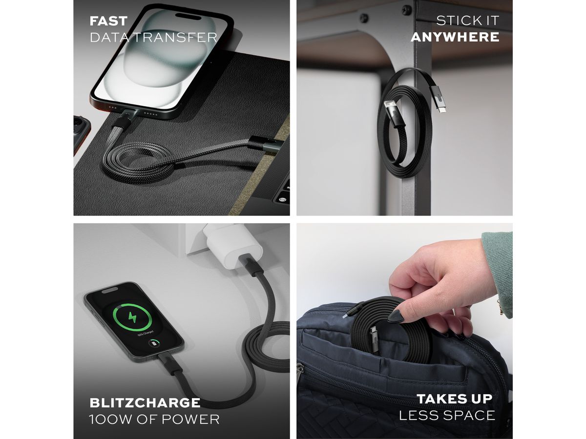 STATIK MagStack Slim Cable PUP-0494-3FT-AC-BLK USB-A to C, 1M, 27W Black (0810024057818)